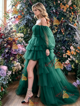 Green Tulle Hi Lo Prom Dress