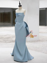 Blue Pleats Beading Prom Dress