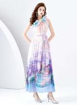 Holiday One-shoulder Wooden Ear Printed Dress