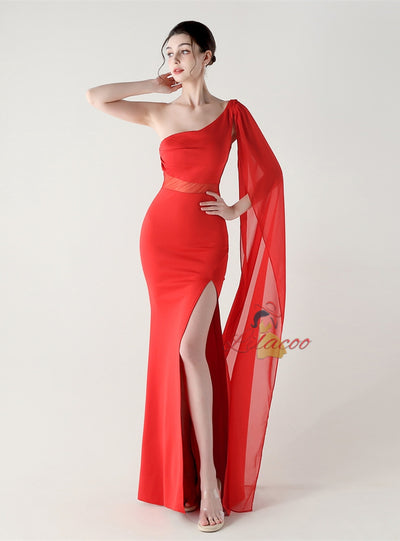 One Shoulder Mermaid Split Prom Dress