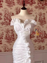 White Mermaid Strapless Pleats Wedding Dress