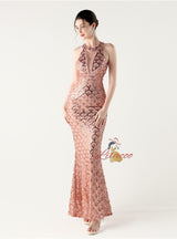 Mermaid Sequins Halter Beading Prom Dress