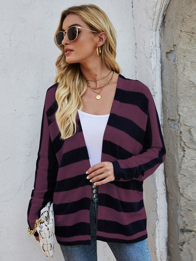 Bat Sleeve Knitted Loose Striped Coat