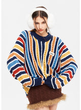 Colored Striped Loose Round Neck Sweater