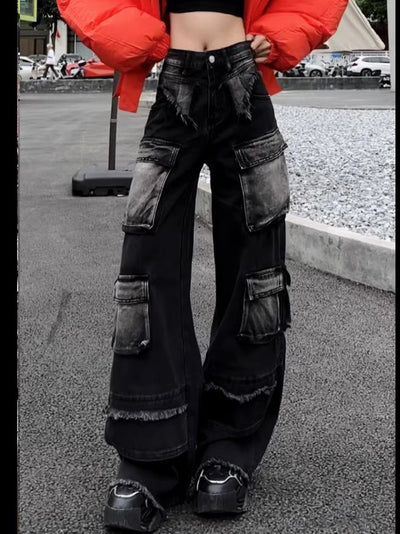 Straight Retro Pocket Overalls Straight Jeans