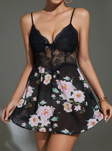 Chiffon Suspenders Printed Nightdress