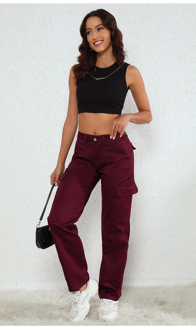 High Waist Loose Pocket Jeans