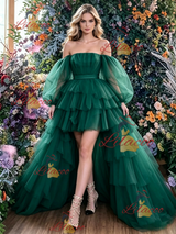 Green Tulle Hi Lo Prom Dress