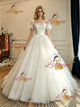 Ball Gown Tulle Short Sleeve Wedding Dress