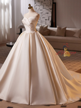 Ivory Satin Strapless Lace Wedding Dress