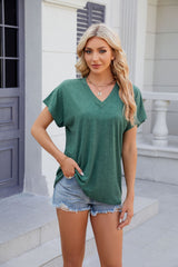 V-neck Solid Color Loose Short Sleeve T-shirt