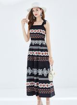 Holiday Bow Vintage Printed Pleated Dress