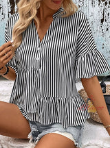 Solid Color Short Sleeve Stripe Shirt