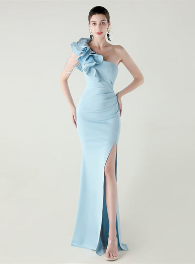 Mermaid One Shoulder Split Beading Prom Dress