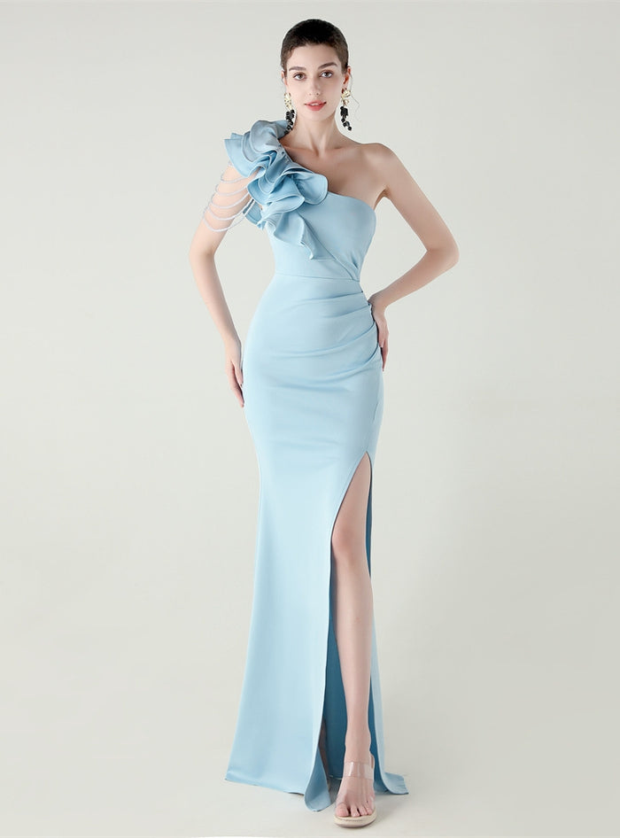 Mermaid One Shoulder Split Beading Prom Dress