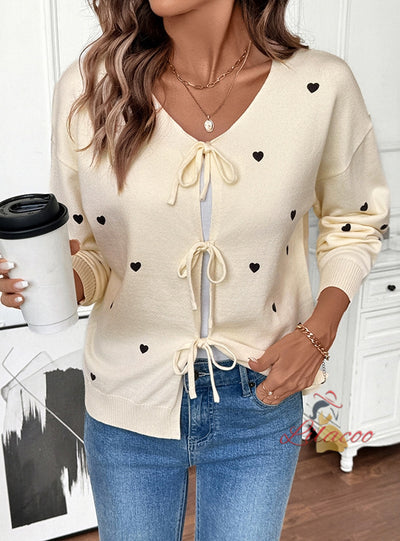 Love Pattern V-neck Cardigan Sweater Coat