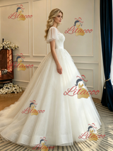 Ball Gown Tulle Short Sleeve Wedding Dress