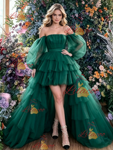 Green Tulle Hi Lo Prom Dress