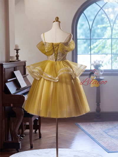 Yellow Sequins Tulle Homecoming Dress