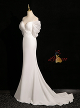 White Mermaid Straps Pearls Wedding Dress