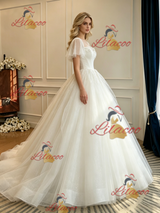 Ball Gown Tulle Short Sleeve Wedding Dress