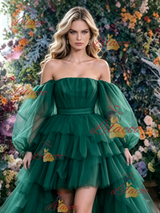 Green Tulle Hi Lo Prom Dress
