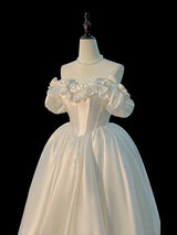 White Satin Flower Wedding Dress