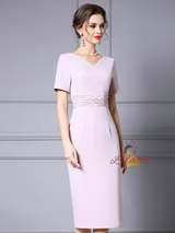 Pink V-neck Beading Pleats Mother of the Bride Dress