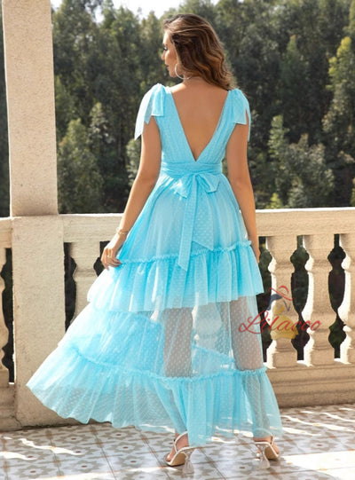 Sexy Deep V-neck Ruffled Dress