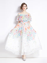 Ruffled Big Swing Split Chiffon Dress