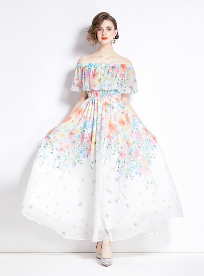 Ruffled Big Swing Split Chiffon Dress