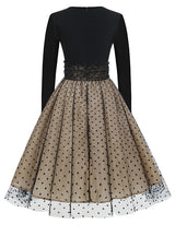 Long Sleeve Mesh Stitching Retro Dress