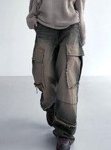 Straight Raw Edges Pocket Jeans