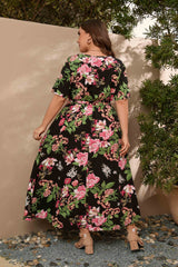 Round Neck Bohemian Print Plus Size Dress