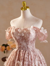 Pink Tulle Lace 3D Flower Homecoming Dress