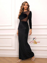 Sexy Perspective Gauze Split Velvet Dress