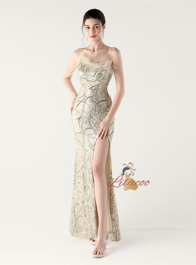 Mermaid Sequins One Shoulder Beading Prom Dress