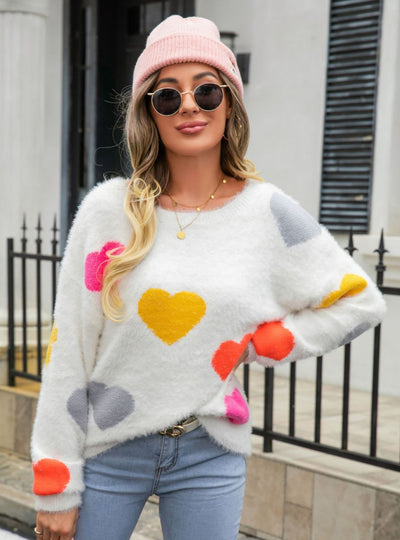 Round Neck Mink Hair Heart Sweater