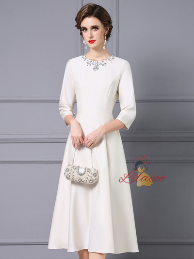 Short Sleeve Crystal Mother Of The Bride Dress