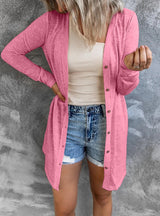 Button Solid Color Casual Long Sleeve Cardigan