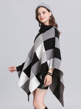 Plaid Lapel Pullover Cloak Shawl