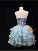 Blue Organza Crystal Strapless Homecoming Dress