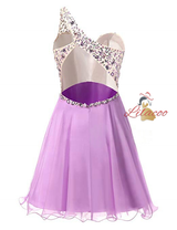 Purple One Shoulder Crystal Homecoming Dress