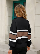 Women Zipper Lapel Sweater