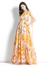 One-shoulder Holiday Printed Long Dess