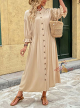 Retro Striped Button Solid Color Dress