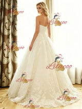 White Tulle Lace Strapless Wedding Dress