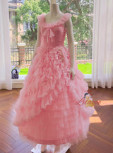 Pink Tulle Tiers Princess Prom Dress