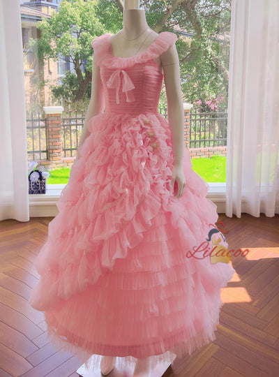 Pink Tulle Tiers Princess Prom Dress
