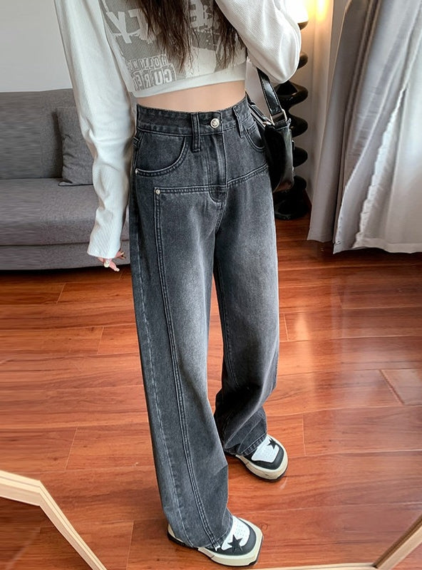 Retro High Waist Straight Slim Jeans